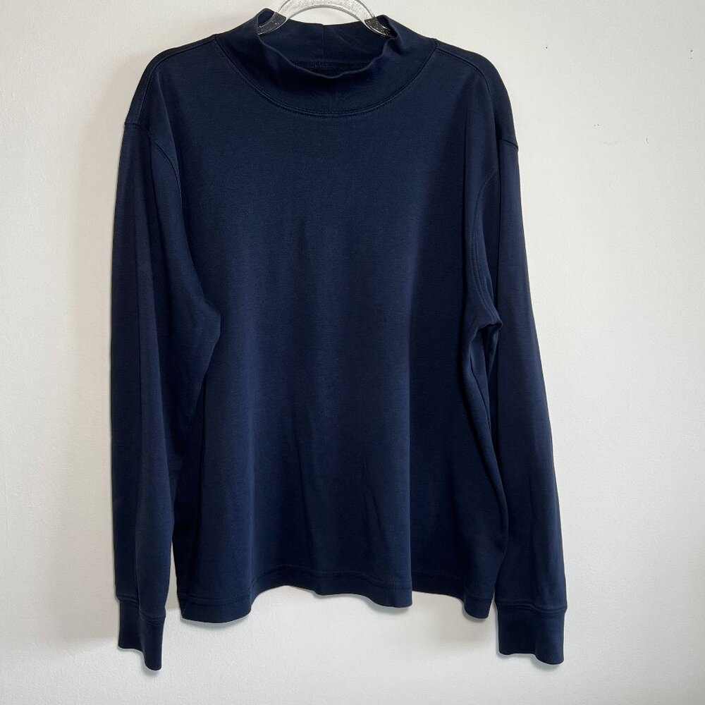 Land's End Women's Navy Long Sleeve Mock Turtleneck Petite Large 100% Cotton